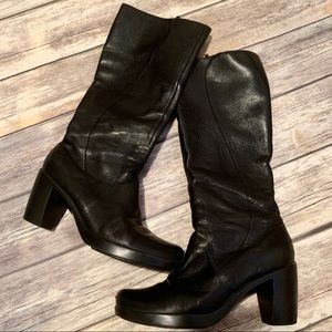 Dansko Black Leather Knee High Heeled Riding Boot